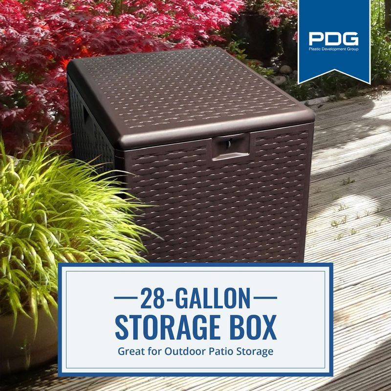 Plastic Development Group 28-Gallon Weather-Resistant Plastic Resin Outdoor Storage Patio Deck Box with Slide and Snap Assembly, Java Brown