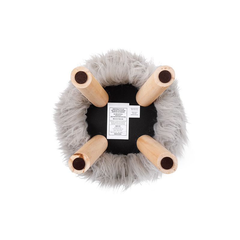 BirdRock Home Faux Fur Foot Stool Ottoman with Wood Legs - Silver