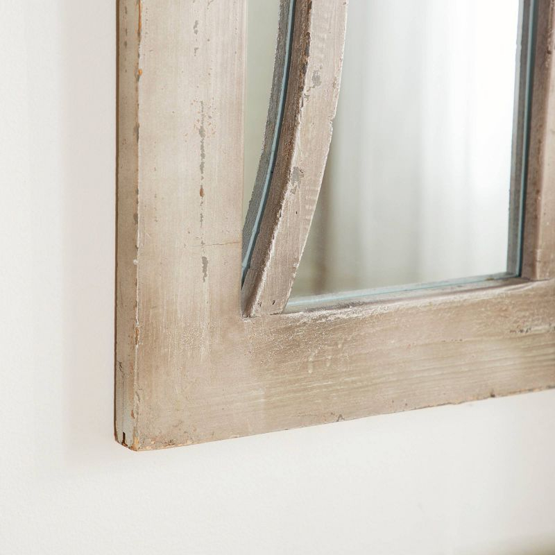 Wood Window Pane Inspired Wall Mirror with Arched Top Cream - Olivia & May: Antique Finish, No Assembly, Spot Clean