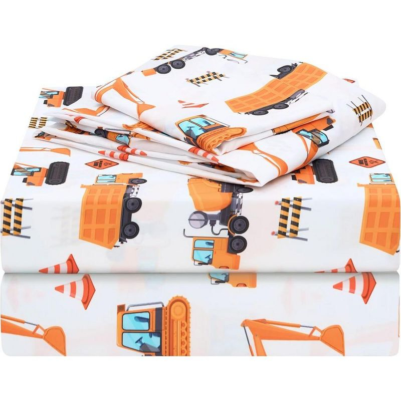 SYNCFUN Kids Full Sheet Set Construction Vehicle - 4 Piece Soft Microfiber Bed Sheets - Cozy Toddler Bedding Set for Boys Girls Teens