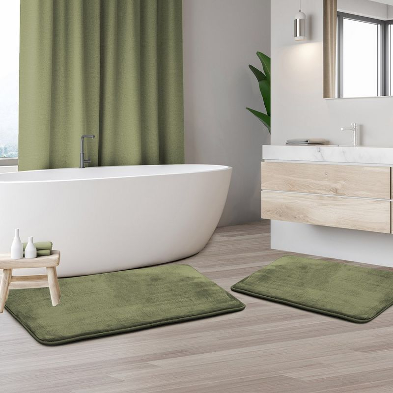 Hearth & Harbor 2 Piece Bathroom Rugs Bath Mat Set, Non-Slip Velvet Memory Foam Bath Mats, Sage Green
