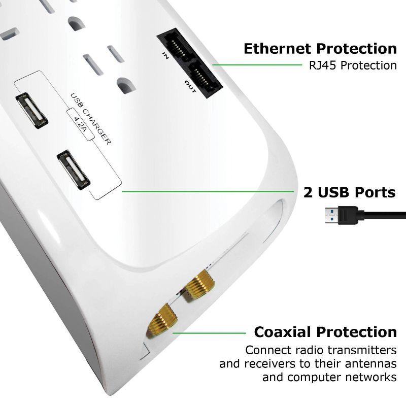Digital Energy® 12-Outlet Surge Protector Power Strip with 2 USB Ports (6 Ft.) in White