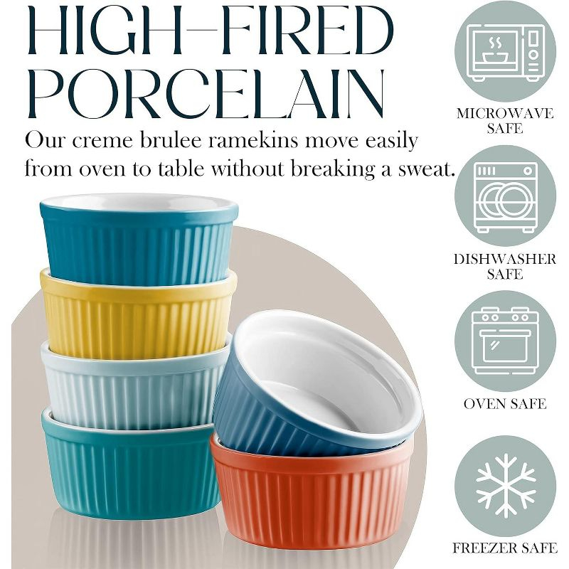 Bellemain 4oz Porcelain Mini Bowls – Set of 6 Multi-Color Ramekins for Baking, Custard, Dips & More – Oven Safe to 500°F
