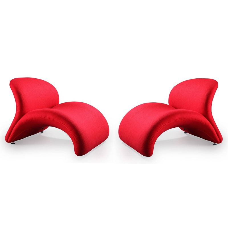Set of 2 Rosebud Wool Blend Accent Chairs Red - Manhattan Comfort: Armless, Metal Frame, No Assembly Required
