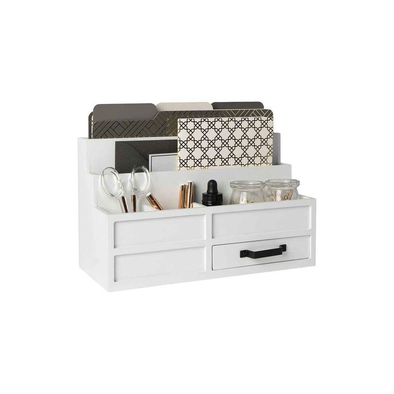 Blu Monaco White Desktop Organizer with Drawer - Paper Wood Bill & Mail Organizer for Office Desk, Countertop & Workspace Storage