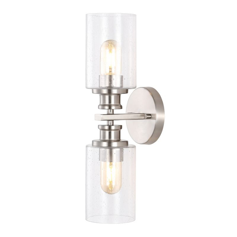 JONATHAN Y Jules Edison 16.5" Cylinder 2-Light Iron/Seeded Glass Farmhouse Contemporary LED Wall Sconce, Nickel