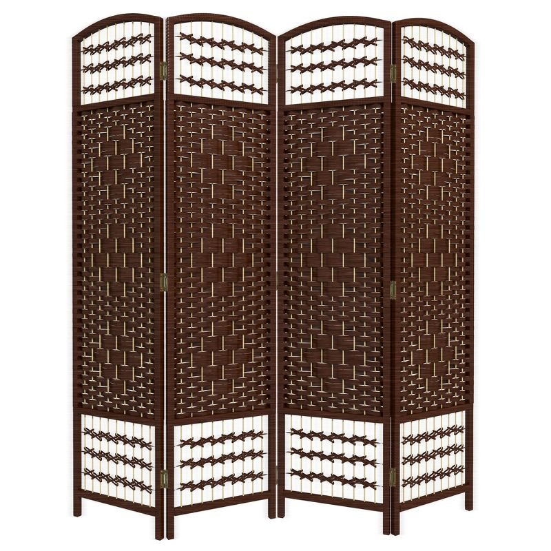 HOMCOM 4 Panel Room Divider, Folding Privacy Screen, 5.6' Room Separator, Wave Fiber Freestanding Partition Wall Divider, Brown