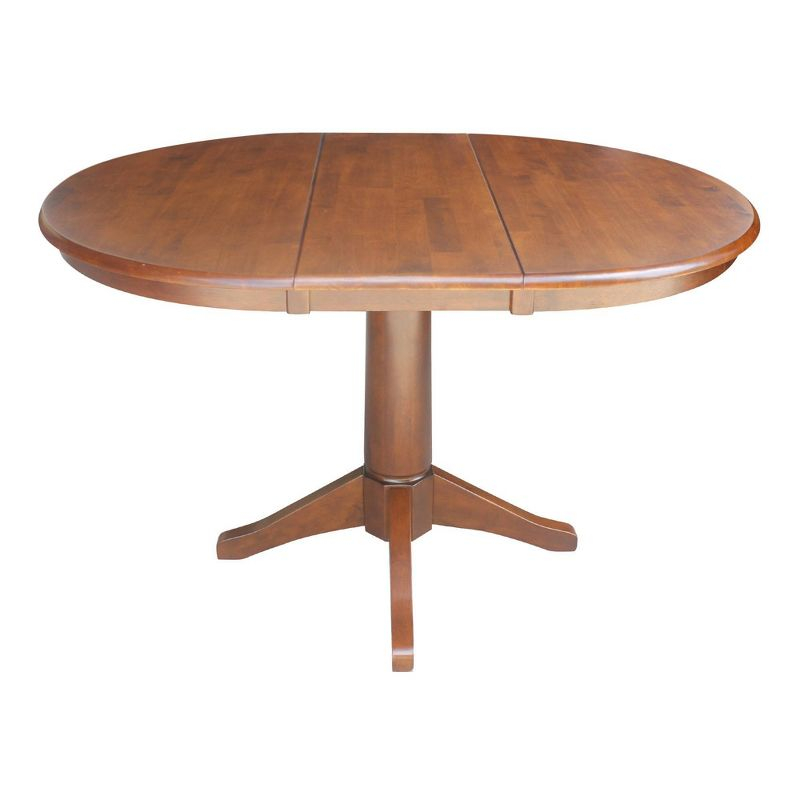 36" Magnolia Round Top Dining Table with 12" Leaf Espresso - International Concepts: Solid Parawood, Expandable, Pedestal Base
