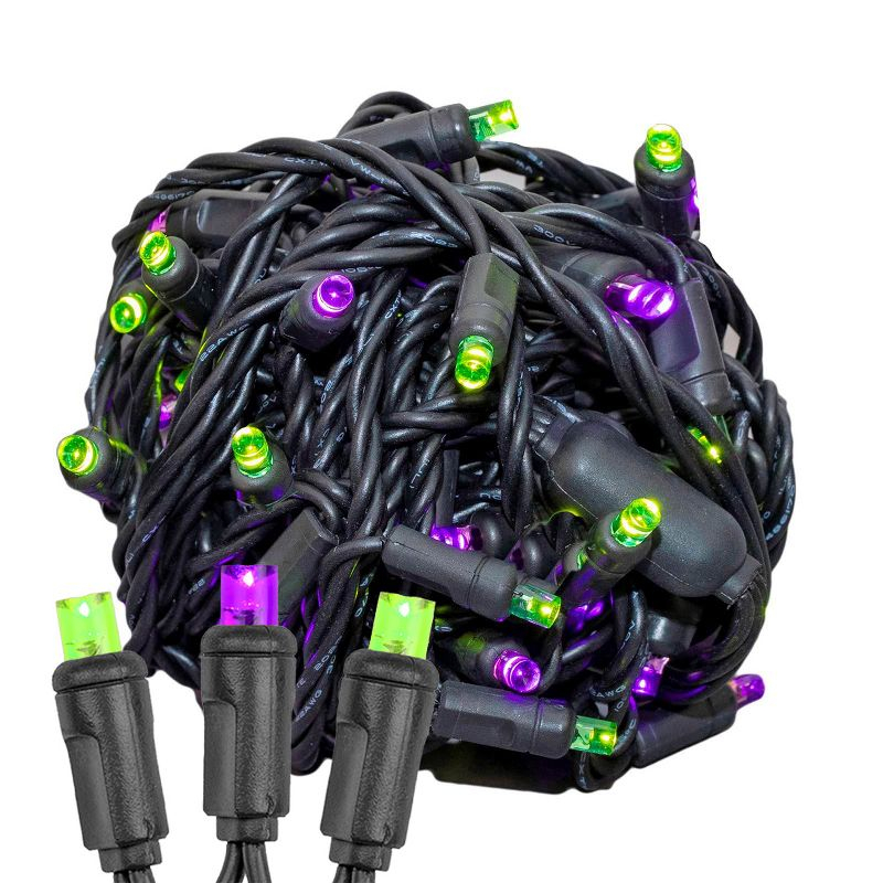Novelty Lights 50 Light Purple/Lime Green LED Halloween Mini Light Set (Black Wire, 25 Feet)