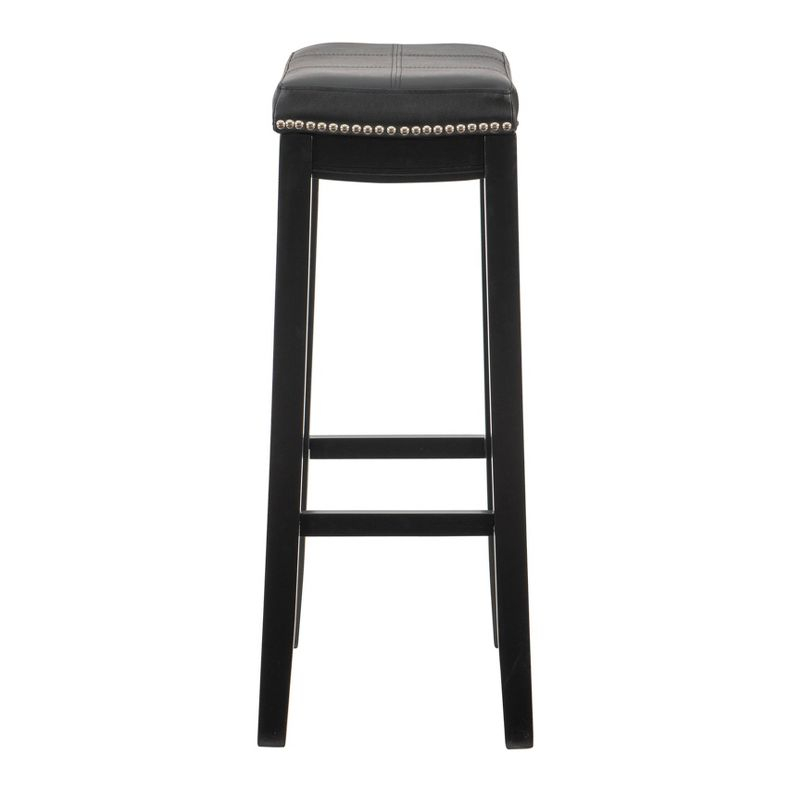 Claridge Backless Faux Leather Nailhead Saddle Barstool Black - Linon: Rubberwood Frame, 32.25" Height