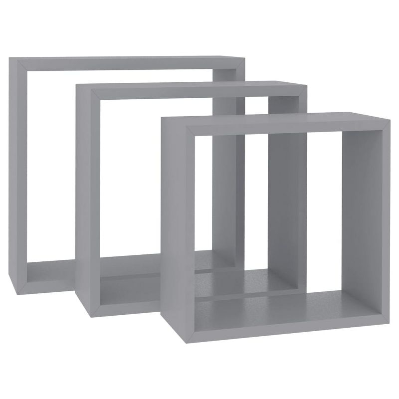 vidaXL Wall Cube Shelves 3 pcs Gray 11.8" x 3.9" x 11.8" MDF