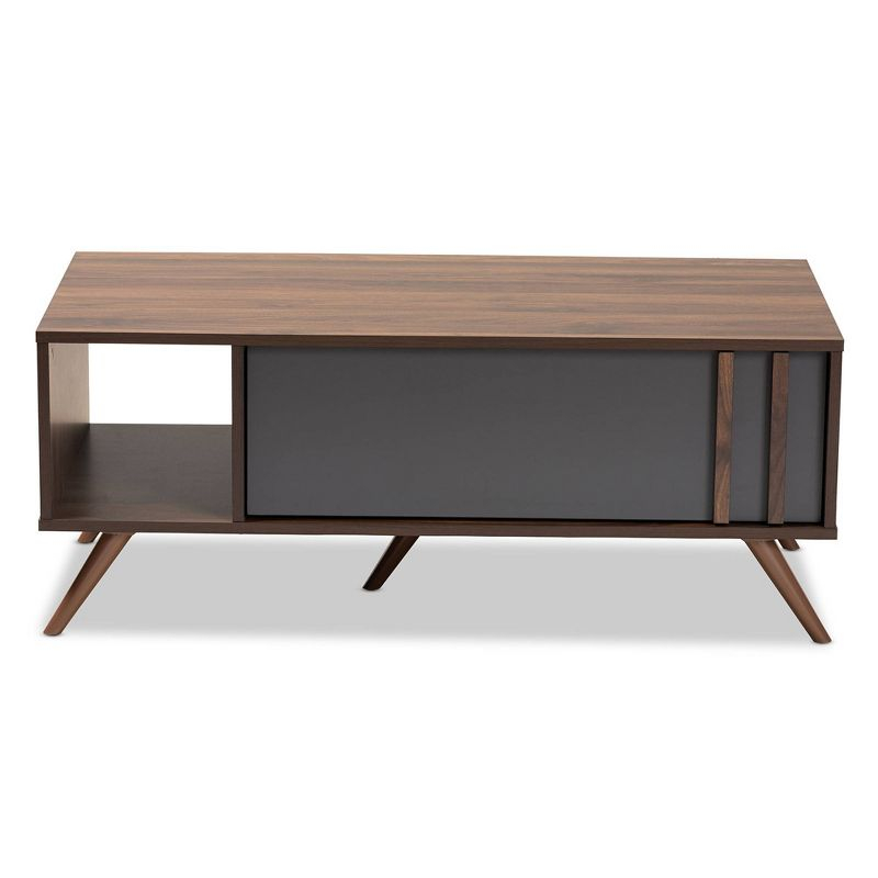1 Drawer Naoki Two-Tone Wood Coffee Table Gray/Walnut - Baxton Studio: Modern Rectangular Particle Board Table with Shelf