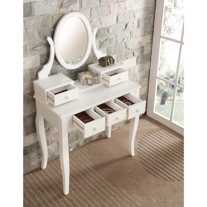 Roundhill Furniture Ashley Wood Make-Up Vanity Table and Stool Set, White