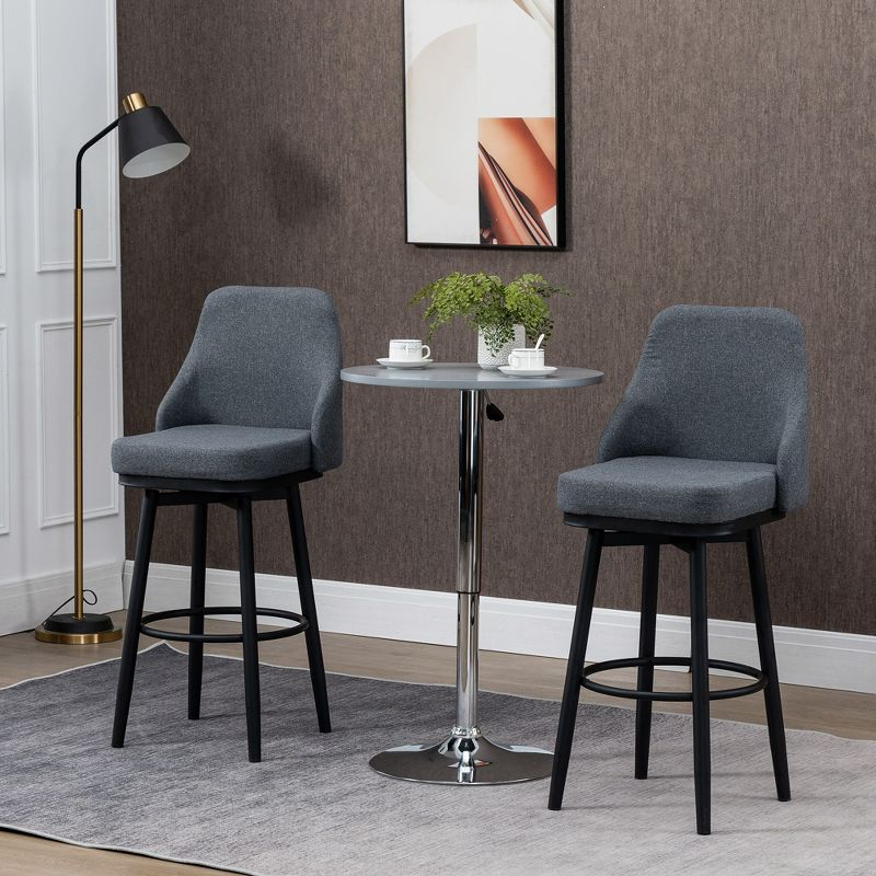 HOMCOM Extra Tall Bar Stools Set of 2, Modern 360° Swivel Barstools, Dining Room Chairs with Steel Legs and Footrest