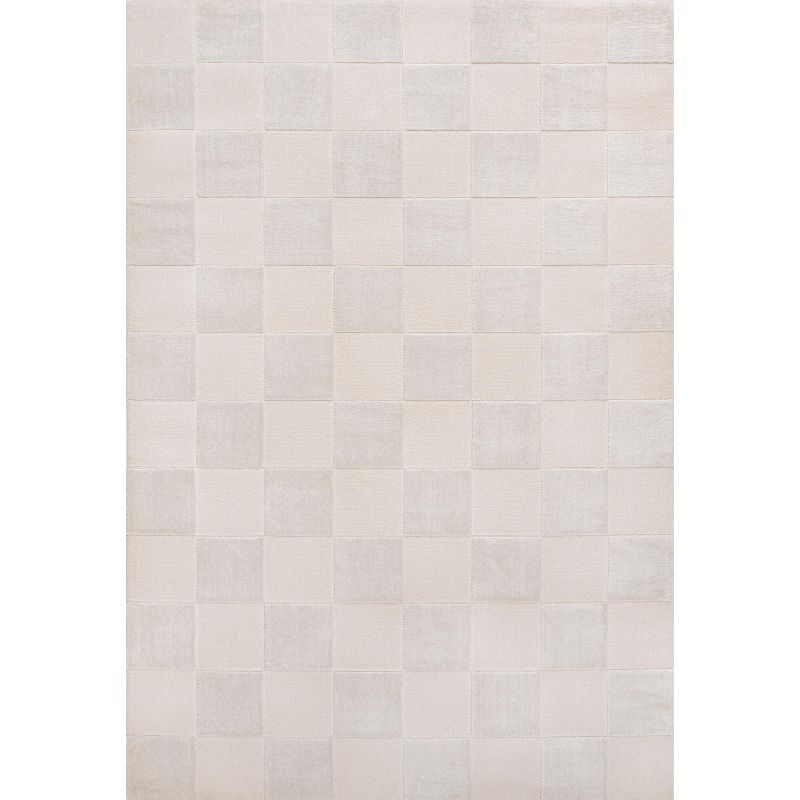 JONATHAN Y Thea Modern Geometric Checkerboard High-Low White/Cream 3 ft. x 5 ft. Area Rug