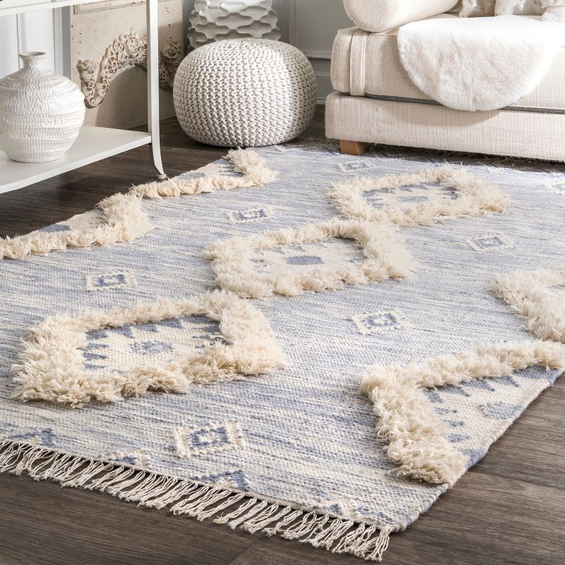 Nuloom Savannah Geometric 5x8 Wool Indoor Area Rug for Living Room Bedroom Dining Room Kitchen, Blue
