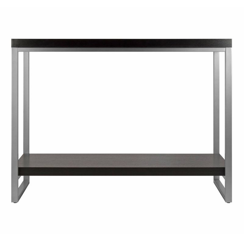 Jared Console Table, Enamel Steel Tube - Dark Espresso - Winsome: Entryway Accent, Bottom Shelf Storage