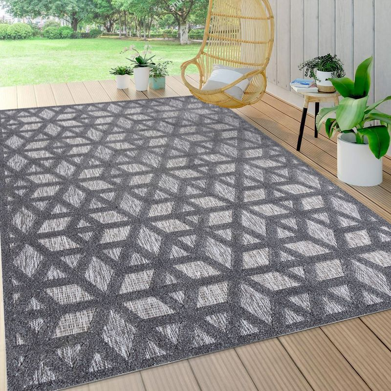 5 X 8 Talaia Neutral Geometric Indoor/Outdoor Area Rug, Dark Gray - JONATHAN Y