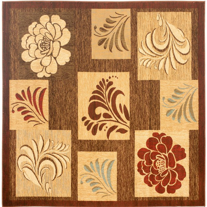 Lyndhurst LNH554 Power Loomed Area Rug - Brown/Multi - 6'7"x6'7" - Safavieh