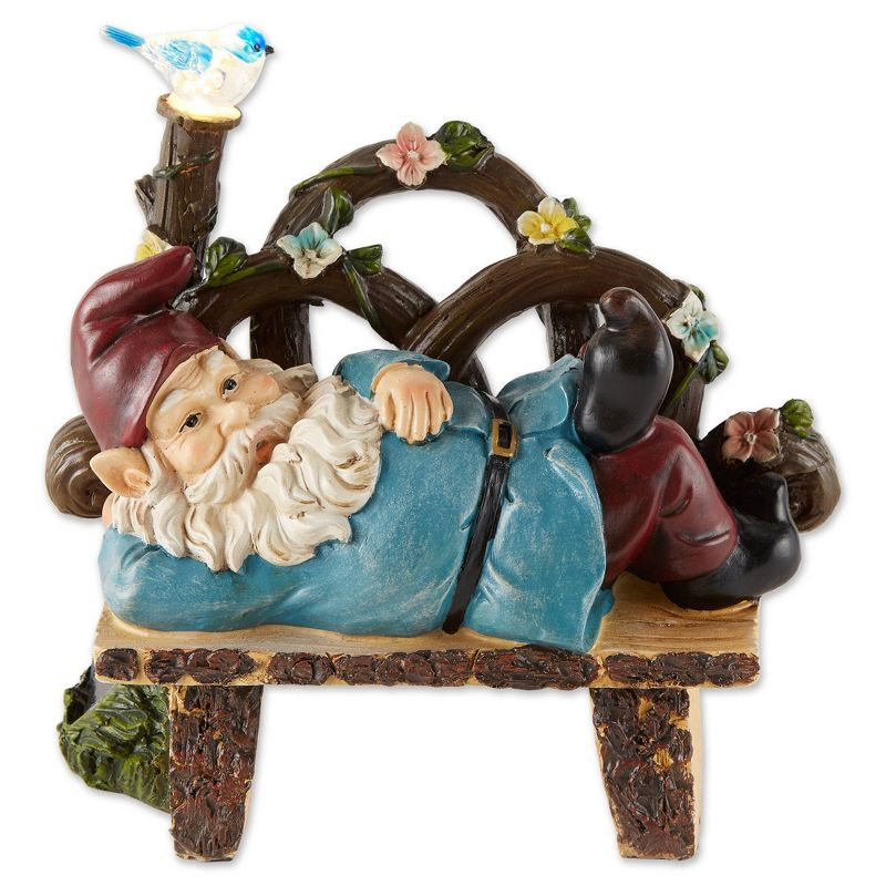 9.75" Polyresin Afternoon Nap Solar Gnome - Zingz & Thingz: Outdoor Garden Statue, Whimsical Decor