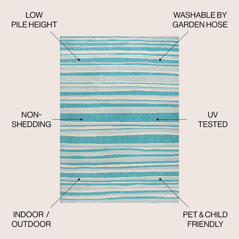 4' x 6' Castara Wavy Stripe Modern Indoor/Outdoor Area Rug, Aqua/Cream - JONATHAN Y