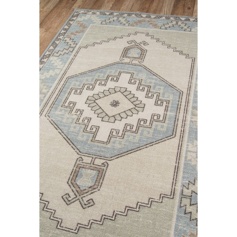 Momeni 6'6"x9' Anatolia Rylee Medallion Machine Loomed Area Rug Light Blue: Classic Pattern, Wool & Nylon, Low Pile