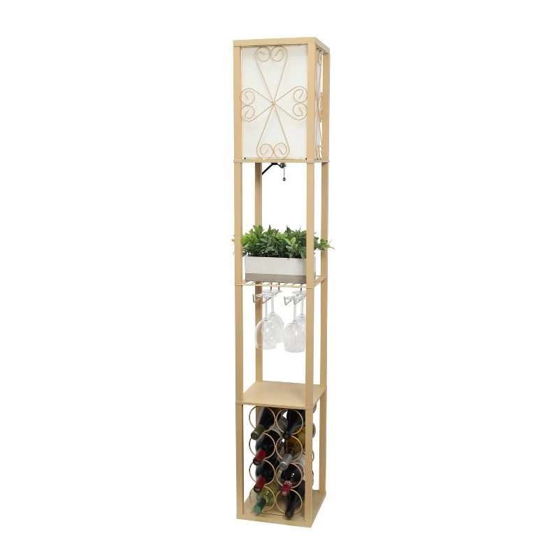 Etagere Organizer Storage Shelf Floor Lamp with Linen Shade Tan - Simple Designs: Modern Electric Wood Composite Lighting