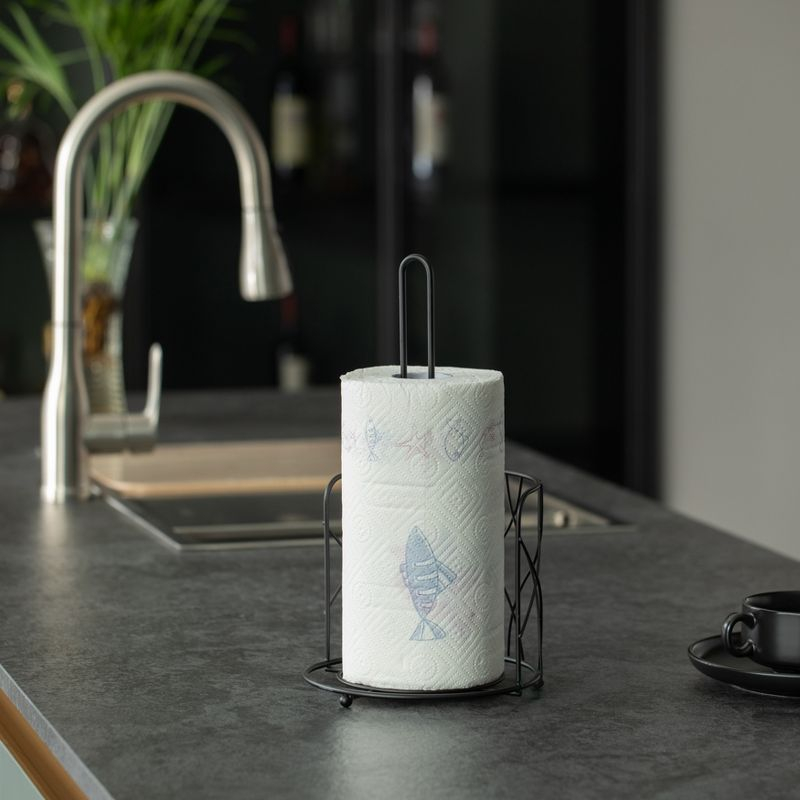 Basicwise Freestanding Black Iron Towel Paper Holder Stand Roll Dispenser with Frame for Kitchen