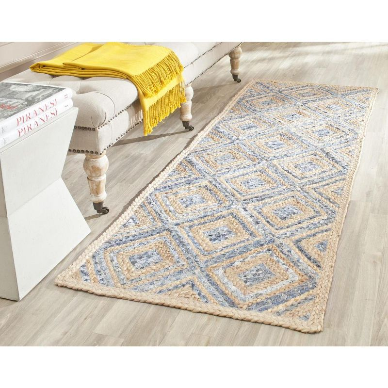 Cape Cod CAP354 Woven Indoor Runner Rug - Natural/Blue - 2'3"x14' - Safavieh