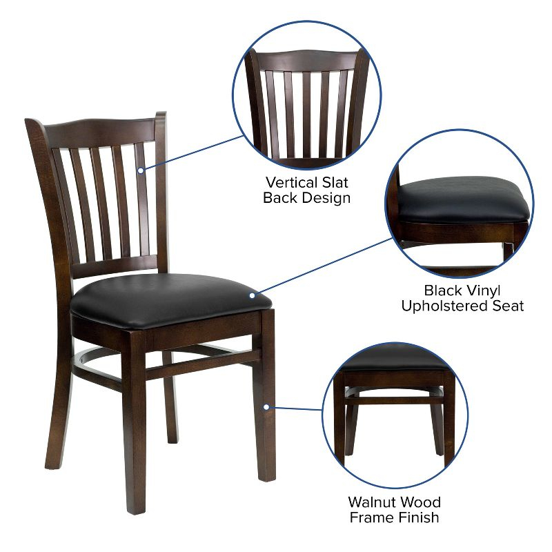 Flash Furniture HERCULES Series Vertical Slat Back Walnut Wood Restaurant Chair - Black Vinyl Seat