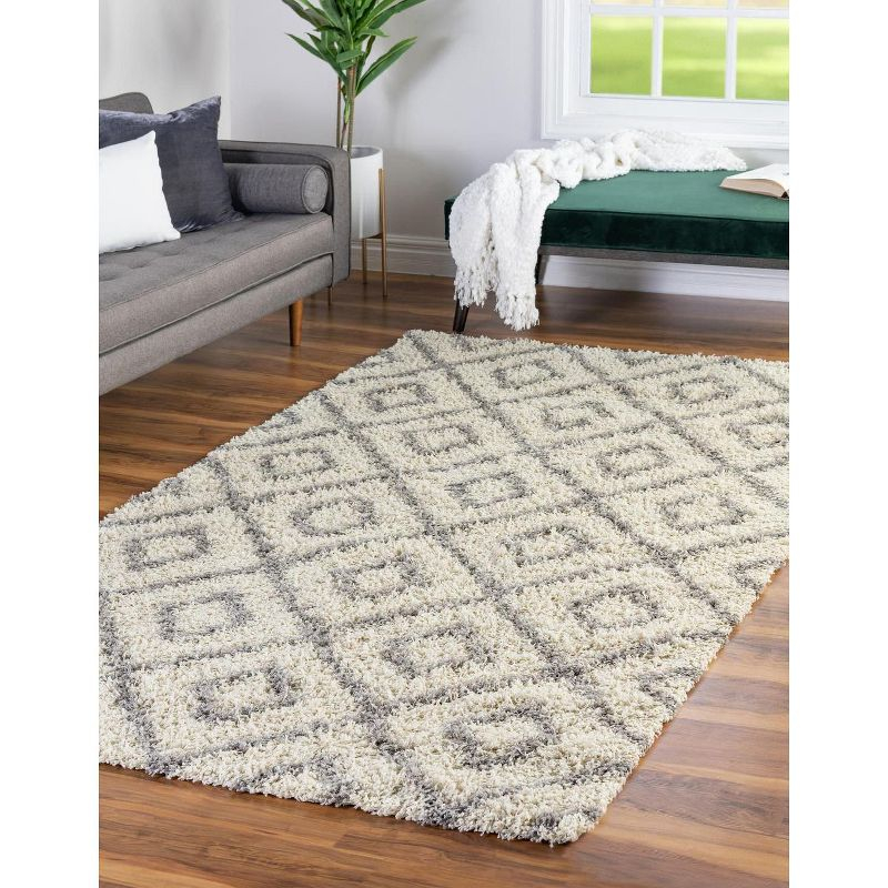 Unique Loom 6' 0 x 9' 0 Rectangle Trellis Shag Ivory Area Rug