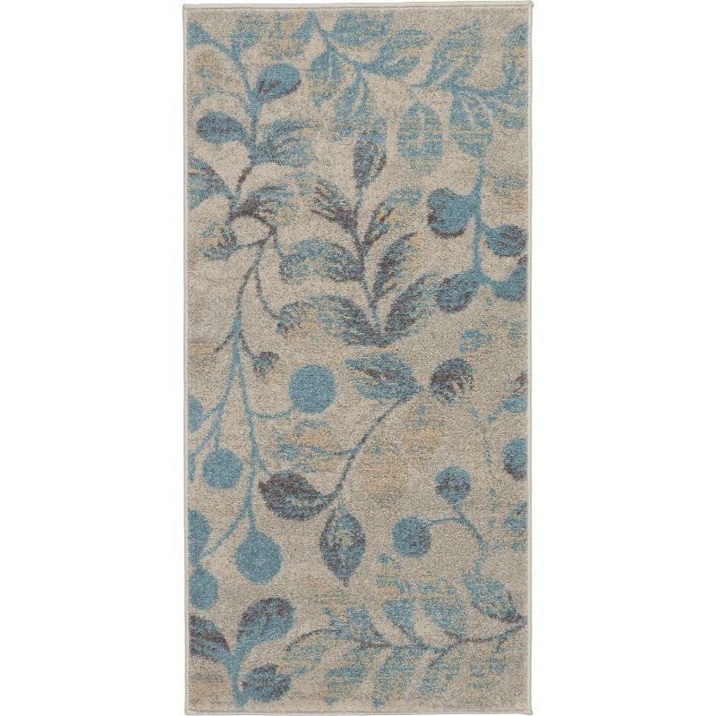 Nourison Tranquil 2' X 4' Ivory/Turquoise Area Rug Contemporary Botanical Vine and Bloom by Nourison