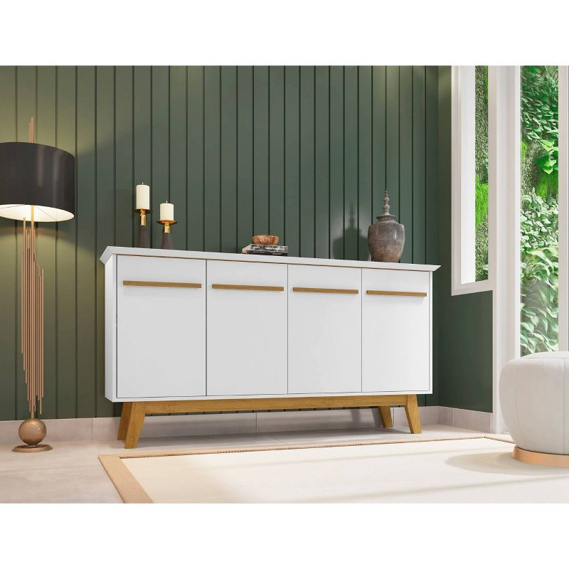 62.99" Yonkers Sideboard White - Manhattan Comfort: Mid-Century Buffet, Storage Console with 4 Doors & Fixed Shelves