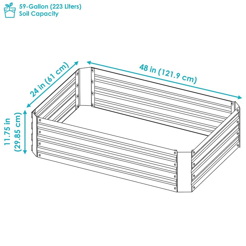Sunnydaze Hot Dip Galvanized Steel Raised Garden Bed for Plants, Vegetables, and Flowers - 48" L x 11.75" H - Dark Gray