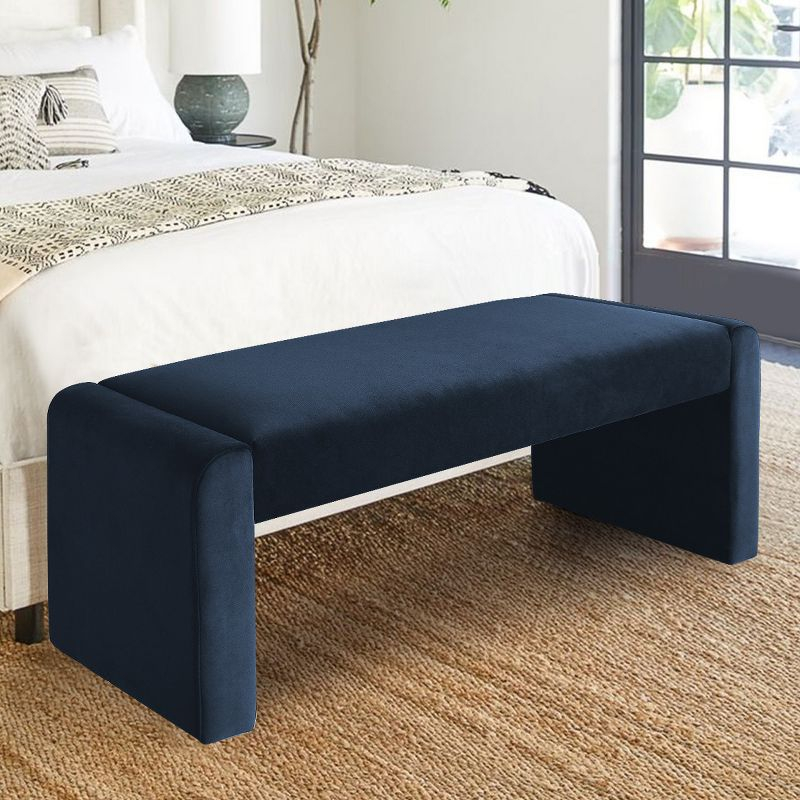 Kaia 47" College Navy Blue Velvet Waterfall Upholstered Bench-Maison Boucle