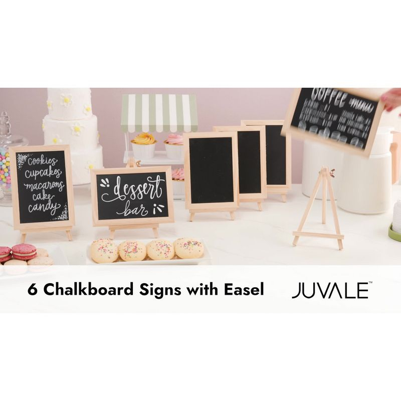 Juvale 6-Pack Mini Chalkboard Signs with Easel Stand for Table Decorations, Restaurant Food Display, Message Boards, Small Business, 7x7x4 in