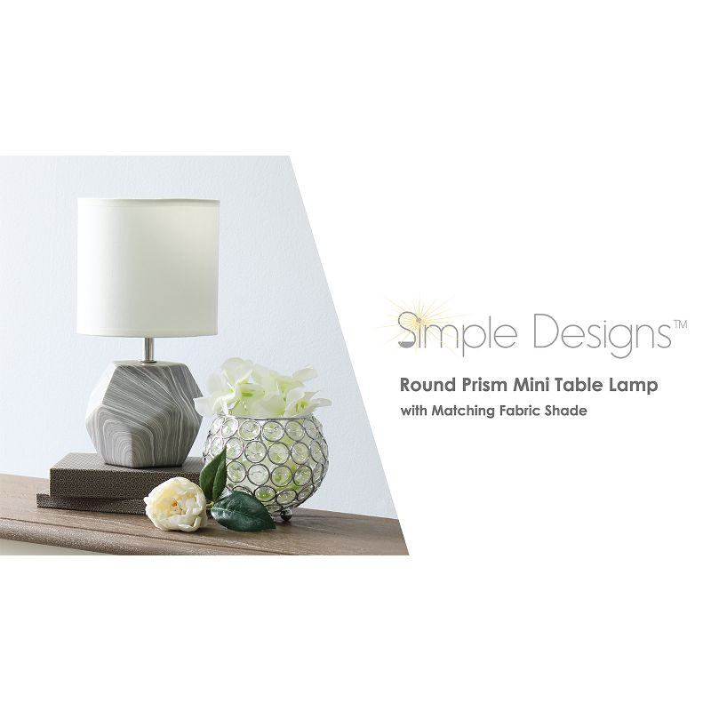 Simple Designs Round Prism Mini Table Lamp with Matching Fabric Shade Gray/White : Ceramic Base, ETL Listed, No Assembly Required