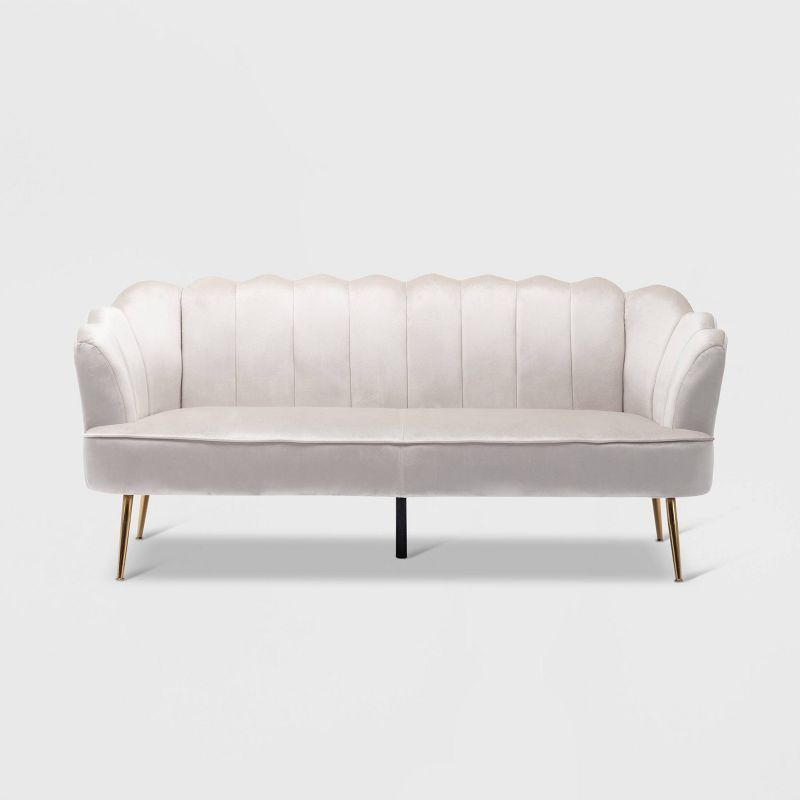 Reitz Modern Glam Velvet Channel Stitch 3 Seater Shell Sofa Beige/Gold - Christopher Knight Home