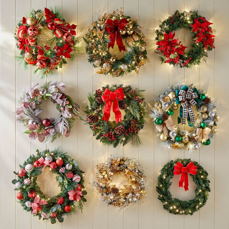 BrylaneHome Pre-Lit Gold & Silver Wreath - Gold Silver Lights