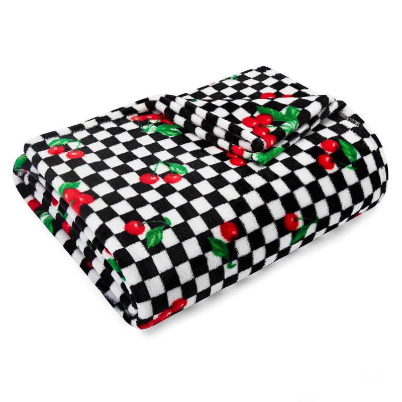 50"x70" Oversized Cherry Checker Throw Blanket Bright Red - Betseyville: Cozy Fleece, Machine Washable