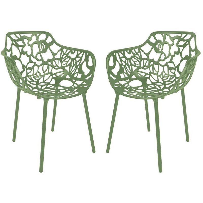 LeisureMod Devon Aluminum Stackable Outdoor Dining Armchair Set of 2, Khaki Green