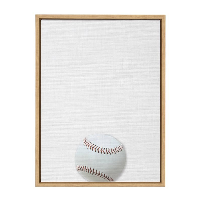 DesignOvation 18" x 24" Sylvie Color Baseball Portrait Framed Canvas Natural : Modern Style, Screen Print Art, Plastic Frame