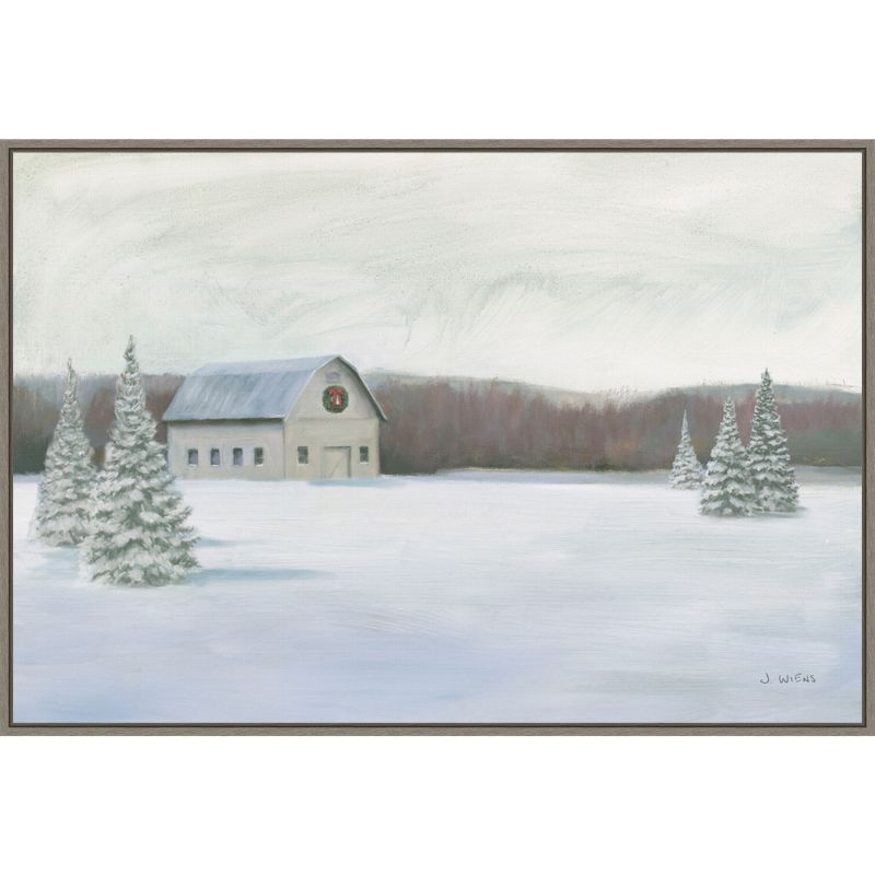 Amanti Art Holiday Winter Barn by James Wiens Canvas Wall Art Print Framed 33-in. x 23-in.