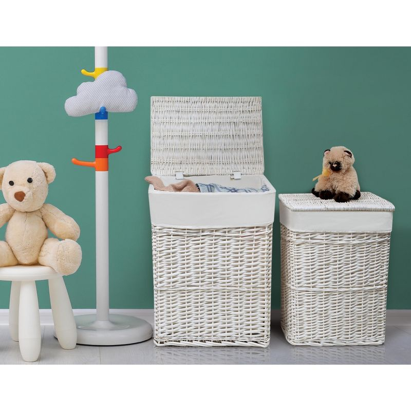 Badger Basket Wicker Two Hamper Set with Liners - White