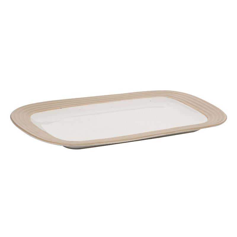 Transpac Ceramic 16.3 in. Off-White  Rectangular Platter