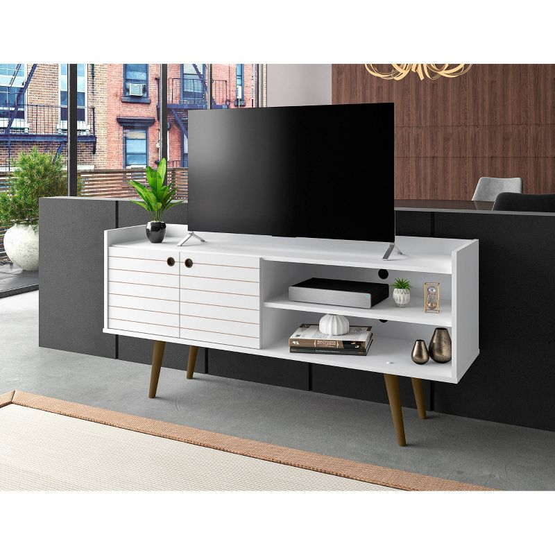 Bogart Mid Century Modern TV Stand for TVs up to 50'': Media Stand with Open Shelves & Cable Management - Manhattan Comfort