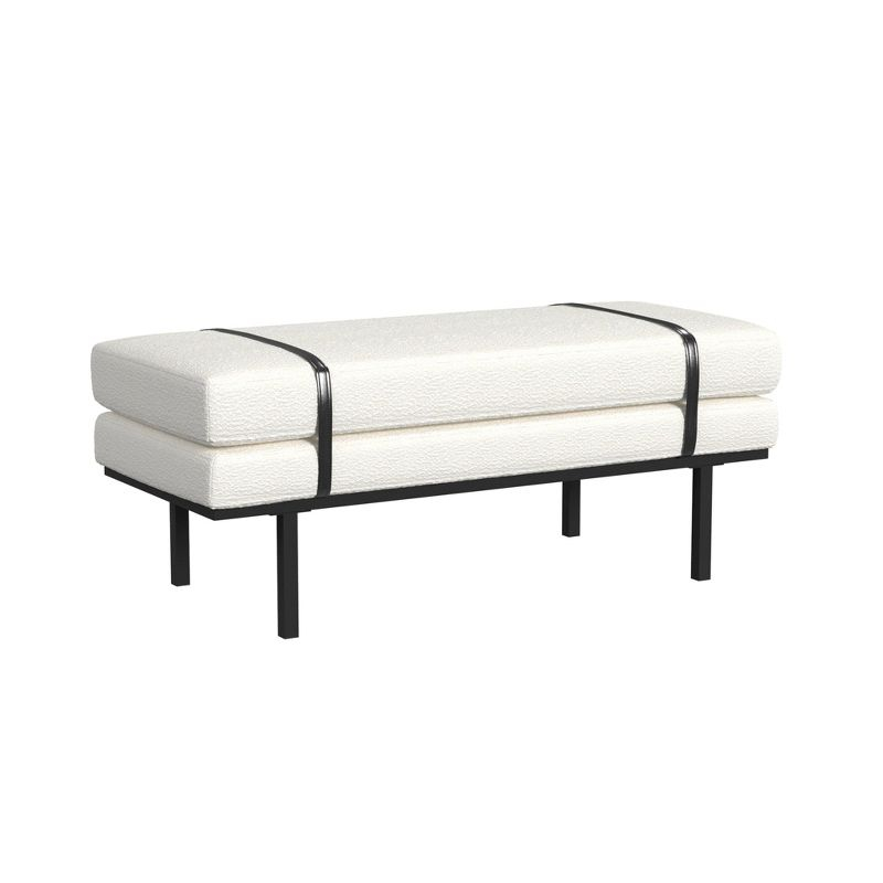 HomePop Upholstered Bench Cream Boucle/Black: Rectangle Ottoman for Bedroom, Entryway, End of Bed