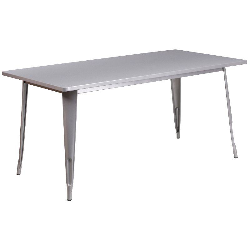 Flash Furniture Commercial Grade 31.5" x 63" Rectangular Silver Metal Indoor-Outdoor Table Set with 6 Stack Chairs