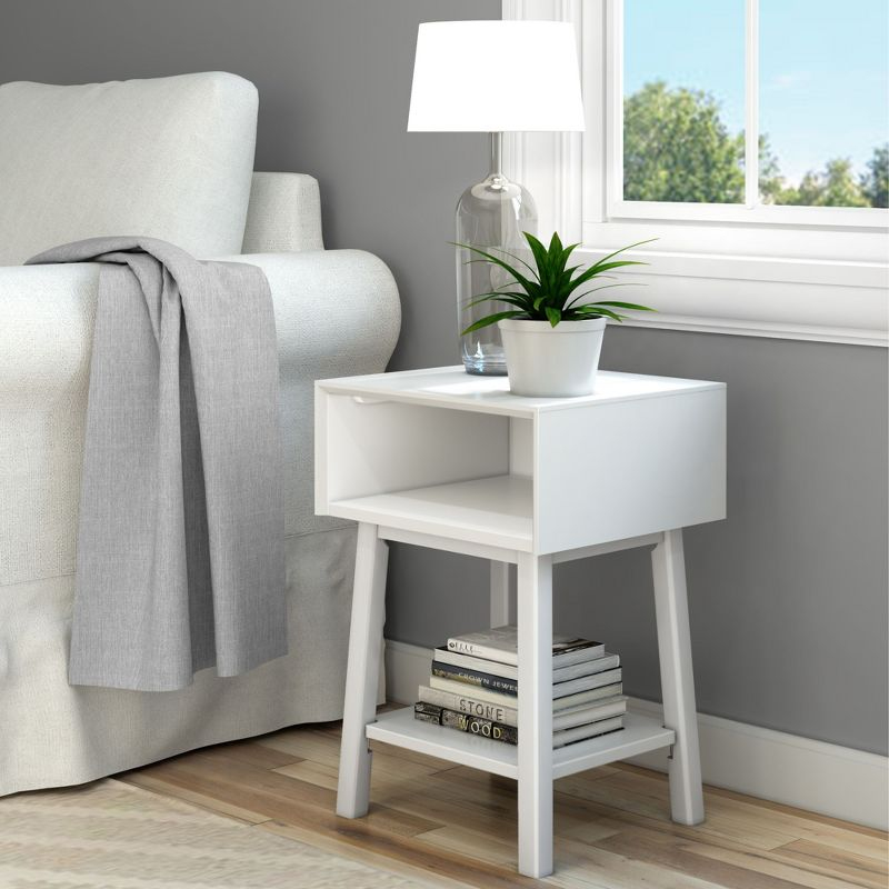 Plank+Beam Mid - Century Modern Nightstand with Cubby Shelf, Solid Wood Bedside Table for Bedroom