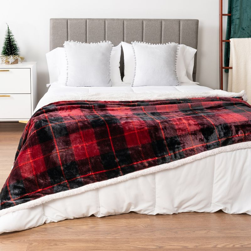 PAVILIA Fleece Plush Microfiber Throw Blanket for Couch, Sofa and Bed, Reversible, Plaid Red/Twin - 60x80